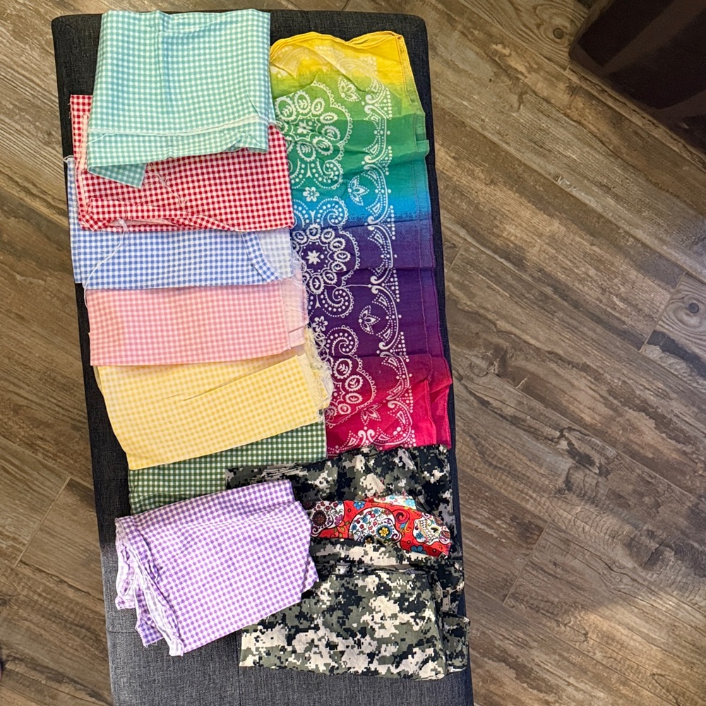 8oz Colorful Gingham Fabric Bundle with Rainbow Bandana